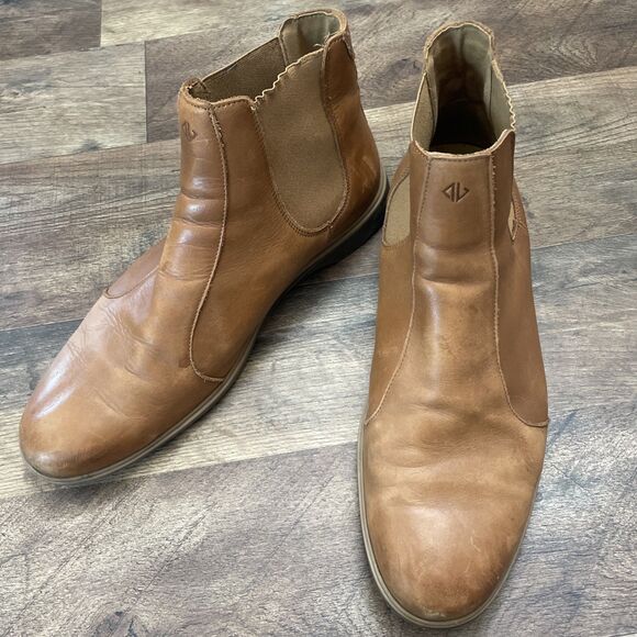 Amberjack Tan Leather Chelsea Ankle Boots Pull On Round Toe for Men Sz 11.5 main image 4